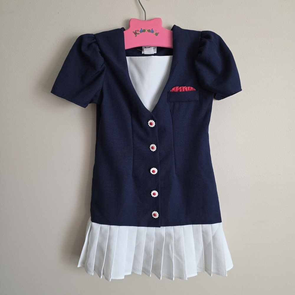 Vintage 70s Rose Cottage Sailor Dress Girls 7 Daisy‎ Costume Dress Up Play Retro